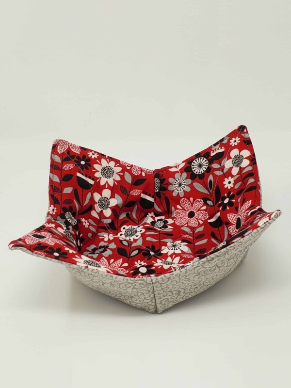 Flowers on Red Microwave Bowl Cozy
