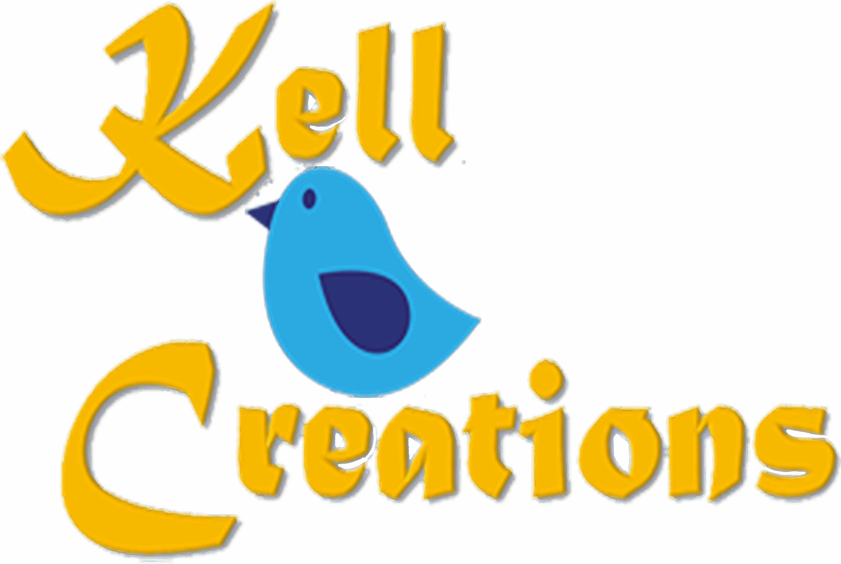 Kell Creaions Logo of cpany title with light blue bird with dark blue wings