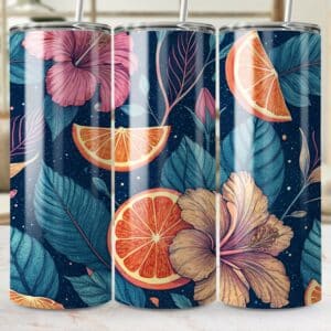 Hibiscus Tumbler Wrap, 20 oz Skinny Hibiscus Tumbler PNG, Florida Retro, Orange Floral, Sublimation Designs, Digital Download