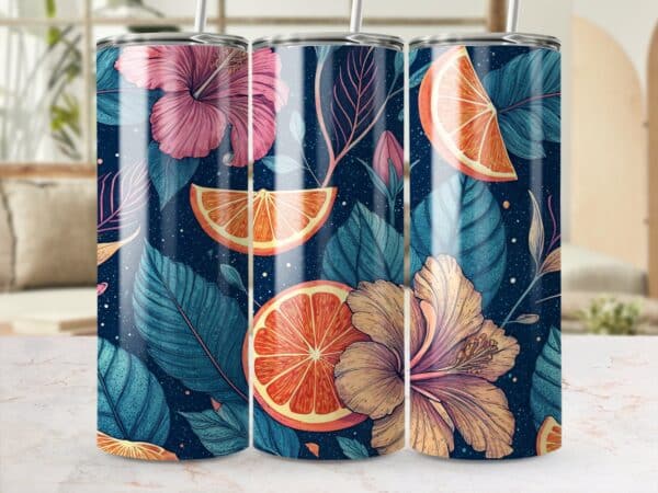 Hibiscus Tumbler Wrap, 20 oz Skinny Hibiscus Tumbler PNG, Florida Retro, Orange Floral, Sublimation Designs, Digital Download
