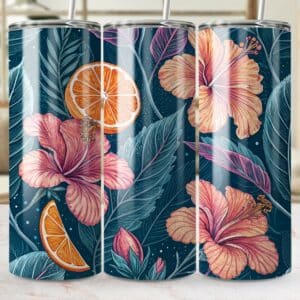 Hibiscus Tumbler Wrap, 20 oz Skinny Hibiscus PNG, Florida Retro, Sublimation Designs, Digital Download, Flower Tumbler Wraps