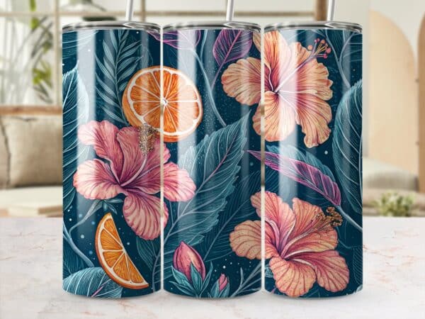 Hibiscus Tumbler Wrap, 20 oz Skinny Hibiscus PNG, Florida Retro, Sublimation Designs, Digital Download, Flower Tumbler Wraps