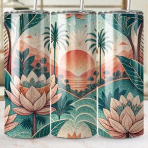 Lotus Tumbler Wrap, 20 oz Skinny Lotus Tumbler PNG, Florida Retro, Sublimation Designs, Digital Download
