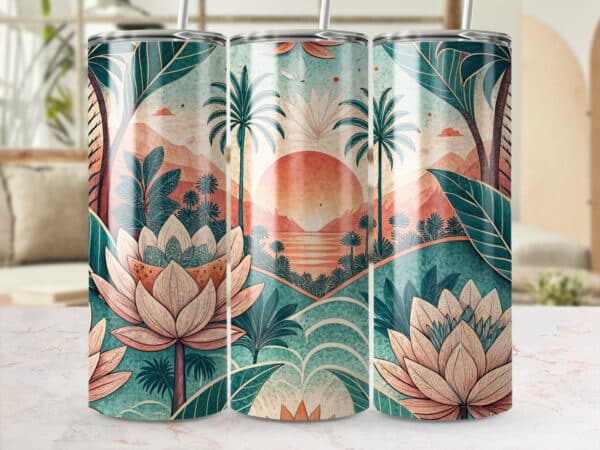 Lotus Tumbler Wrap, 20 oz Skinny Lotus Tumbler PNG, Florida Retro, Sublimation Designs, Digital Download