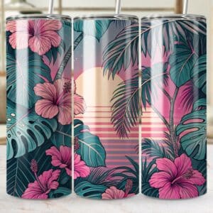 Hibiscus Tumbler Wrap, 20 oz Skinny Hibiscus Tumbler PNG, Florida Retro, Sublimation Designs, Digital Download