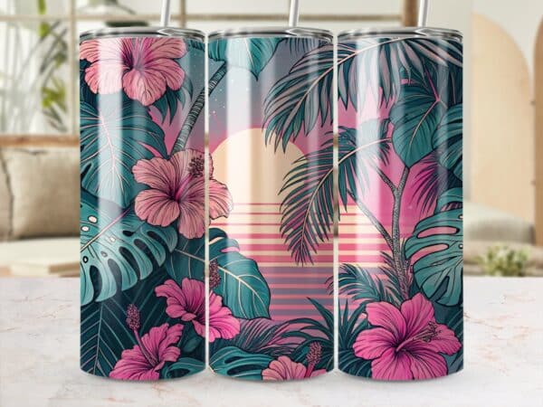 Hibiscus Tumbler Wrap, 20 oz Skinny Hibiscus Tumbler PNG, Florida Retro, Sublimation Designs, Digital Download