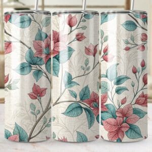 Poinsettia Tumbler Wrap, 20 oz Skinny Poinsettia Tumbler PNG, Floral Vintage, Sublimation Designs, Digital Download