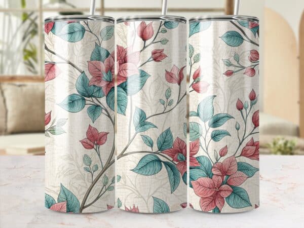 Poinsettia Tumbler Wrap, 20 oz Skinny Poinsettia Tumbler PNG, Floral Vintage, Sublimation Designs, Digital Download