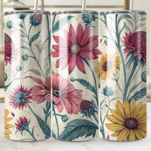 Daisy Tumbler Wrap, 20 oz Skinny Daisy Tumbler PNG, Floral Retro, Sublimation Designs, Digital Download, Custom Flower Wraps