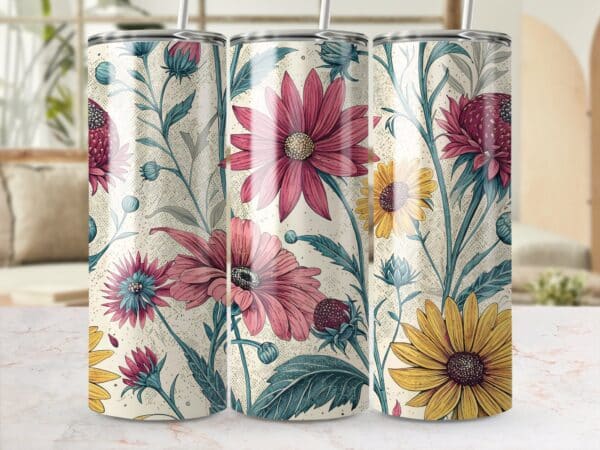 Daisy Tumbler Wrap, 20 oz Skinny Daisy Tumbler PNG, Floral Retro, Sublimation Designs, Digital Download, Custom Flower Wraps