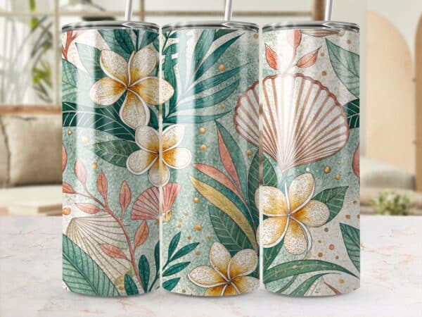 Plumeria Tumbler Wrap, 20 oz Skinny Plumeria Tumbler PNG, Florida Retro, Watercolor, Sublimation Designs, Digital Download