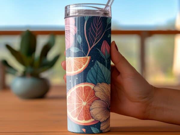 Hibiscus Tumbler Wrap, 20 oz Skinny Hibiscus Tumbler PNG, Florida Retro, Orange Floral, Sublimation Designs, Digital Download - Image 3