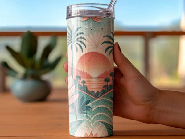 Lotus Tumbler Wrap, 20 oz Skinny Lotus Tumbler PNG, Florida Retro, Sublimation Designs, Digital Download - Image 3