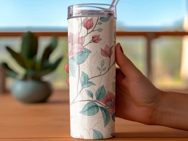 Poinsettia Tumbler Wrap, 20 oz Skinny Poinsettia Tumbler PNG, Floral Vintage, Sublimation Designs, Digital Download - Image 3