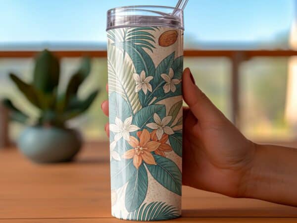 Plumeria Tumbler Wrap, 20 oz Skinny Plumeria Tumbler PNG, Florida Retro, Flower Tumbler Wraps, Sublimation Designs, Digital Download - Image 3