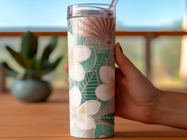 Plumeria Tumbler Wrap, 20 oz Skinny Plumeria PNG, Florida Retro, Sublimation Designs, Digital Download, Flower Tumbler Wraps - Image 3