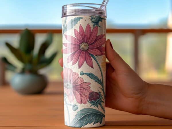Daisy Tumbler Wrap, 20 oz Skinny Daisy Tumbler PNG, Floral Retro, Sublimation Designs, Digital Download, Custom Flower Wraps - Image 3