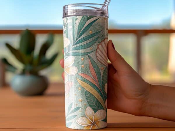 Plumeria Tumbler Wrap, 20 oz Skinny Plumeria Tumbler PNG, Florida Retro, Watercolor, Sublimation Designs, Digital Download - Image 3