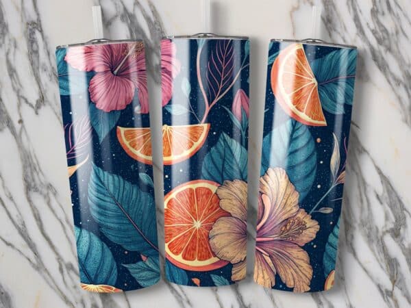 Hibiscus Tumbler Wrap, 20 oz Skinny Hibiscus Tumbler PNG, Florida Retro, Orange Floral, Sublimation Designs, Digital Download - Image 2