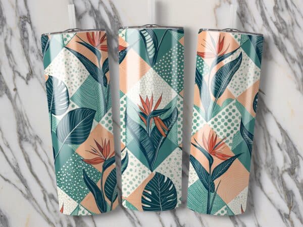 Bird of Paradise Tumbler Wrap, 20 oz Skinny Flower PNG, Florida Retro, Sublimation Designs, Digital Download, Commercial Use - Image 2