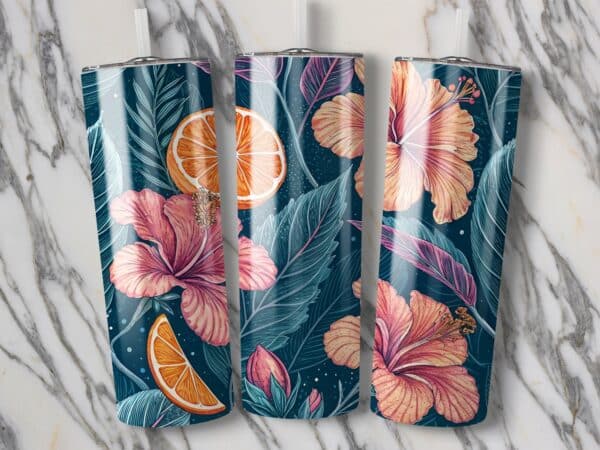 Hibiscus Tumbler Wrap, 20 oz Skinny Hibiscus PNG, Florida Retro, Sublimation Designs, Digital Download, Flower Tumbler Wraps - Image 2