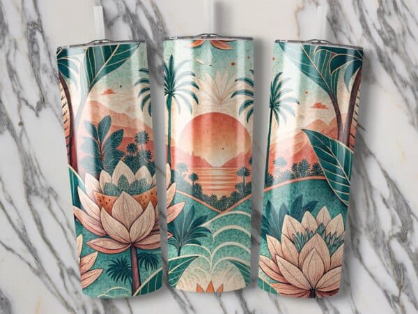 Lotus Tumbler Wrap, 20 oz Skinny Lotus Tumbler PNG, Florida Retro, Sublimation Designs, Digital Download - Image 2