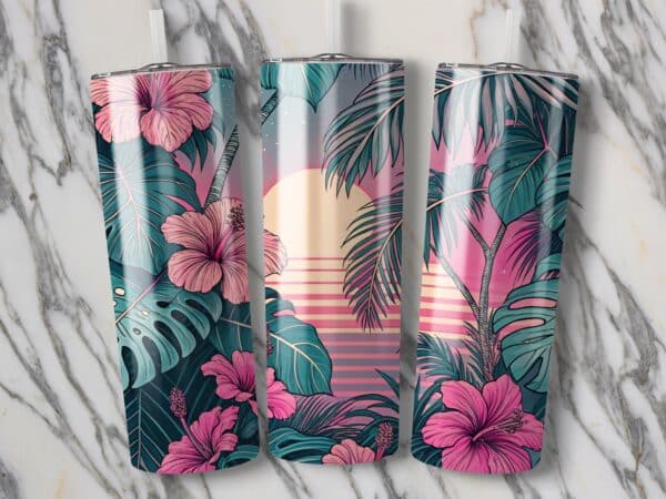 Hibiscus Tumbler Wrap, 20 oz Skinny Hibiscus Tumbler PNG, Florida Retro, Sublimation Designs, Digital Download - Image 2
