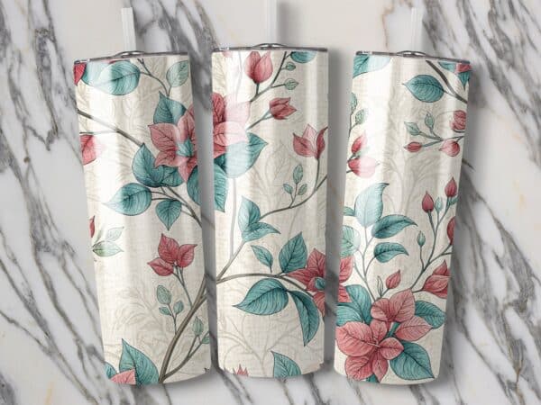 Poinsettia Tumbler Wrap, 20 oz Skinny Poinsettia Tumbler PNG, Floral Vintage, Sublimation Designs, Digital Download - Image 2