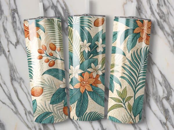 Plumeria Tumbler Wrap, 20 oz Skinny Plumeria Tumbler PNG, Florida Retro, Flower Tumbler Wraps, Sublimation Designs, Digital Download - Image 2