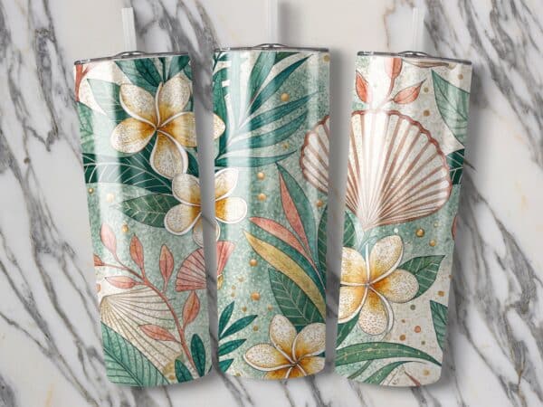 Plumeria Tumbler Wrap, 20 oz Skinny Plumeria Tumbler PNG, Florida Retro, Watercolor, Sublimation Designs, Digital Download - Image 2