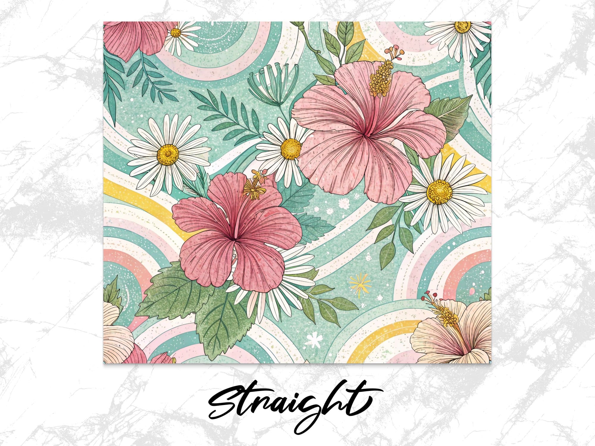 Hibiscus Tumbler Wrap, 20 oz Skinny Hibiscus Tumbler PNG, Florida Retro, Pastel Rainbow, Sublimation Designs, Digital Download - Image 4